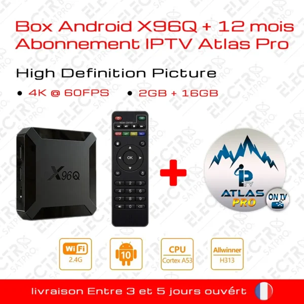 Box Android X96Q + 12 mois Abonnement Atlas Pro ONTV